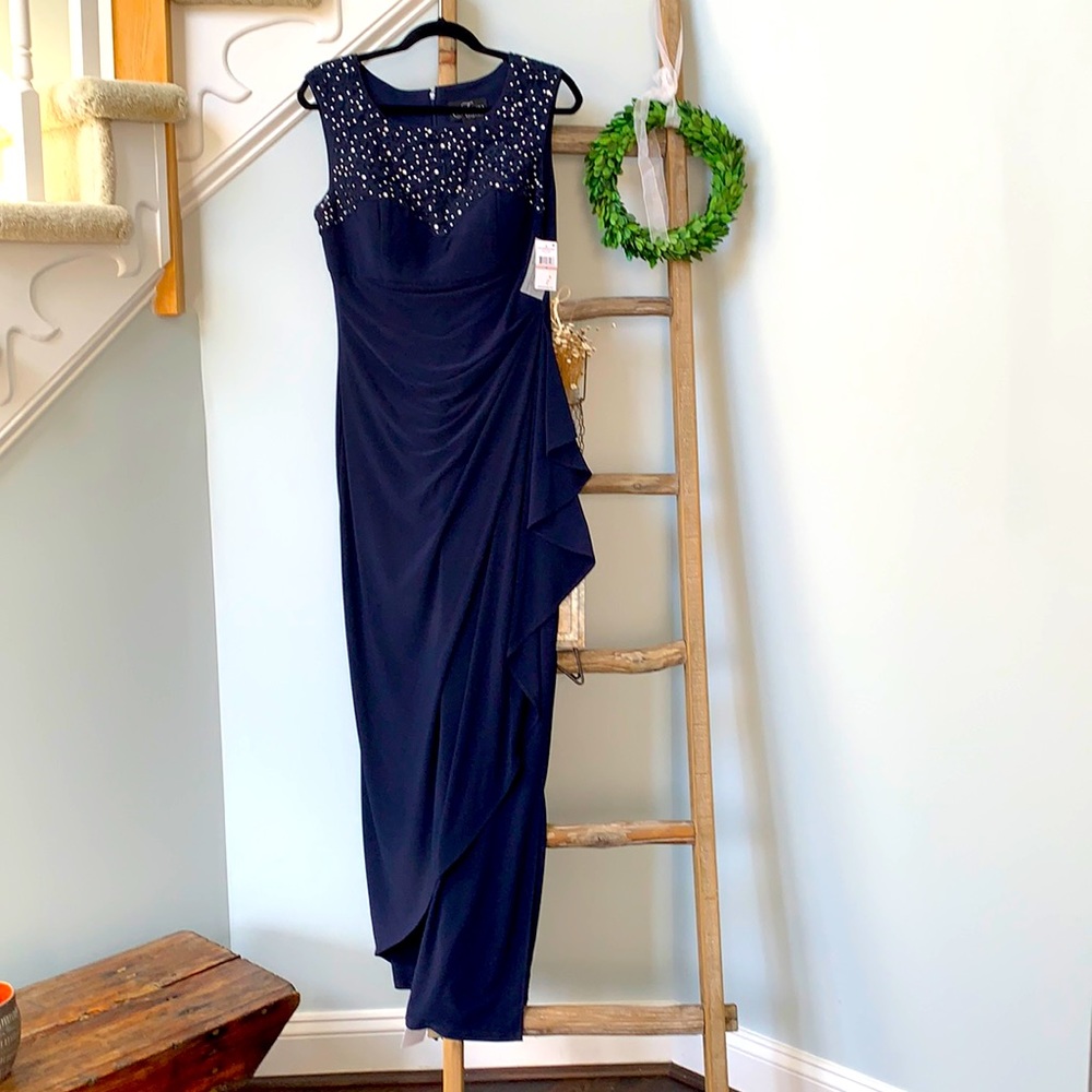 Alex navy blue sequined evening dress